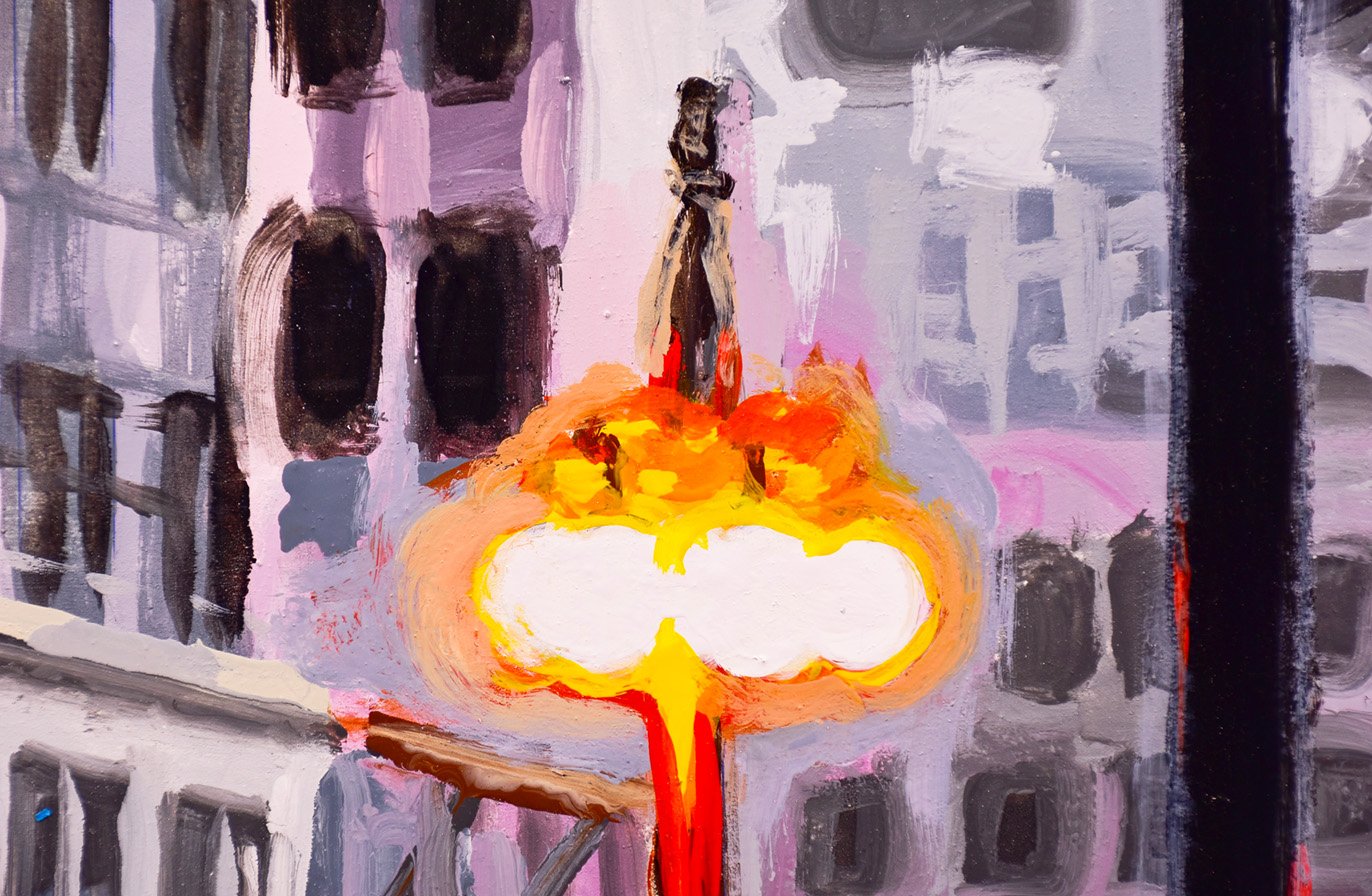 Enlarged detail of a Hyperimpressionist painting: the visible brushstroke, the relief of the enamel and the gloss of the matter.